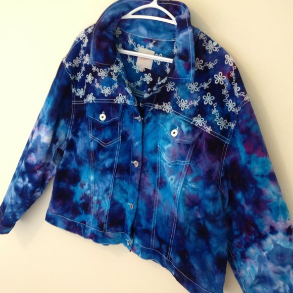 Tie Dye Jean Jacket ice dyed denim blues Handmade - Picture 12 of 16